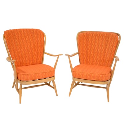 Lot 171 - Ercol, a pair of light beech easy chairs