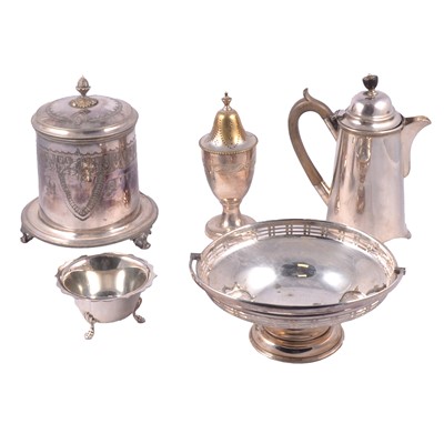 Lot 26 - Cut glass claret jug with pewter mount and a quantity of silver plated wares