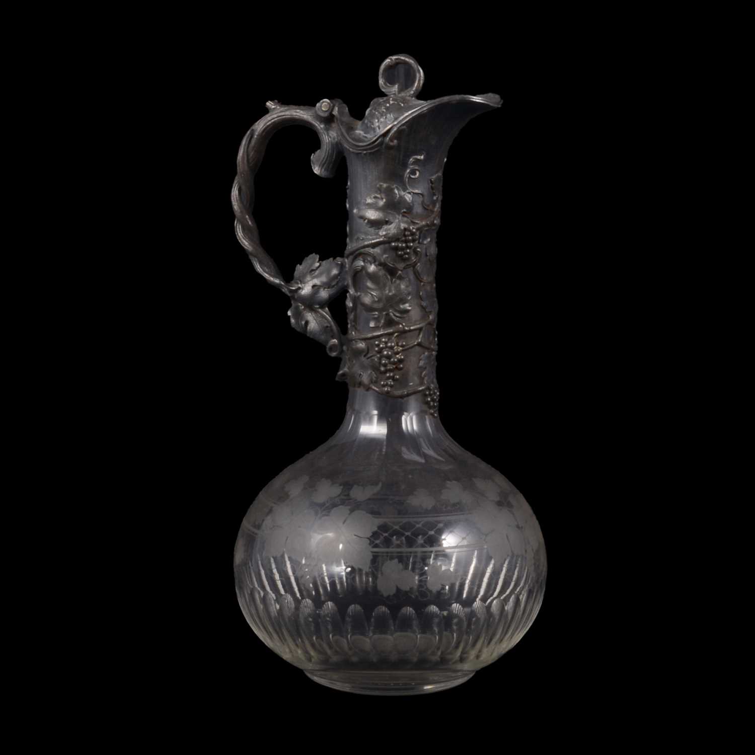 Lot 26 - Cut glass claret jug with pewter mount and a quantity of silver plated wares