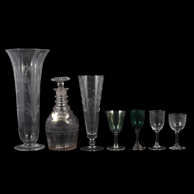 Lot 45 - Assorted glassware including sherry glasses and decanters.