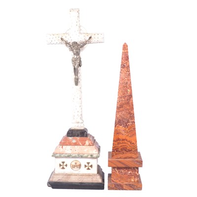 Lot 92 - Marble obelisk, and a marble and stone altar cross