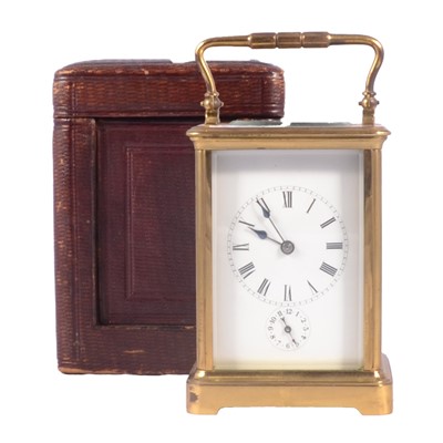 Lot 153 - Large brass carriage clock, with alarm chapter