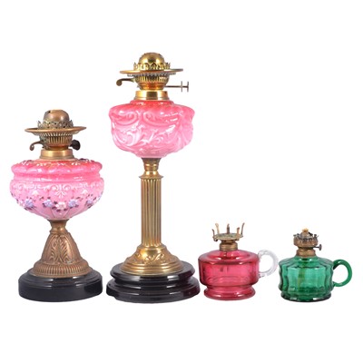 Lot 407 - Six Victorian oil lamps