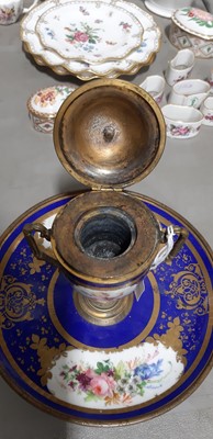 Lot 2 - Dresden style porcelain and gilt metal encrier/ inkwell
