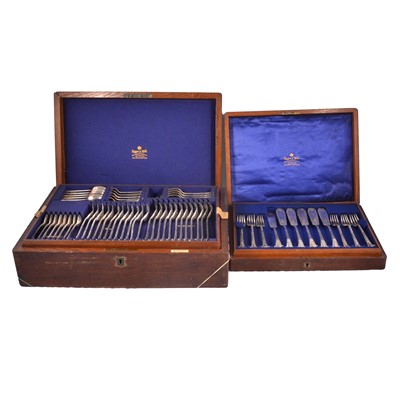 Lot 172 - Victorian electroplated canteen of cutlery, and a similar set of fish knives and forks