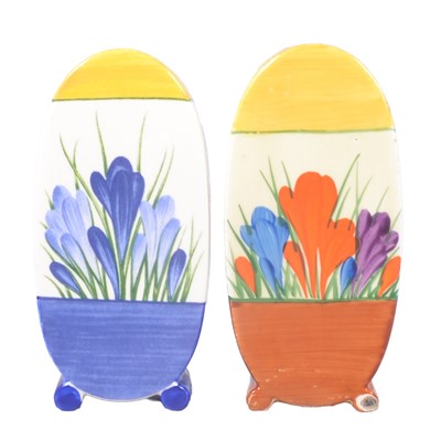 Lot 8 - Clarice Cliff Bizarre Bonjour Crocus pattern sugar shaker, and a Wedgwood version.