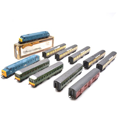 Lot 464 - Three Mainline, Triang and Lima diesel locomotives, with six coaches