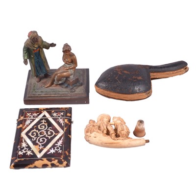 Lot 211 - Victorian card case, Meerschaum pipe, bronzed group