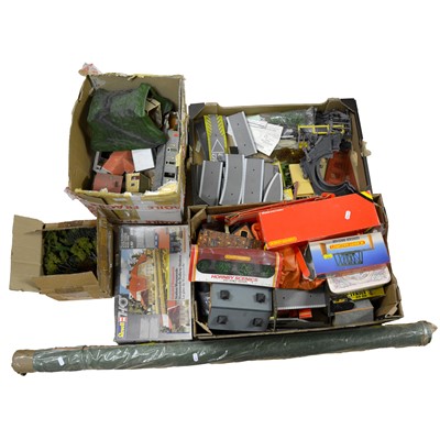 Lot 477 - Three boxes of model railway OO gauge trackside buildings and accessories