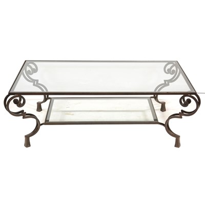 Lot 461 - Modern wrought metal and glass coffee table