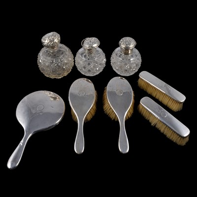 Lot 339 - Silver mounted dressing table set and scent bottles