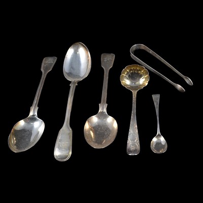 Lot 310 - Georgian silver sauce ladle and other cutlery