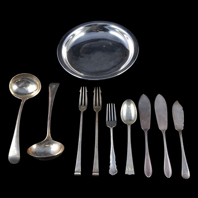 Lot 314 - Silver dish and a collection of flatware