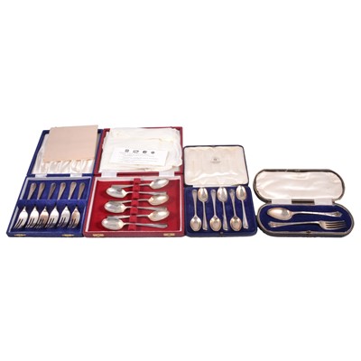 Lot 344 - Four sets of cased silver flatware
