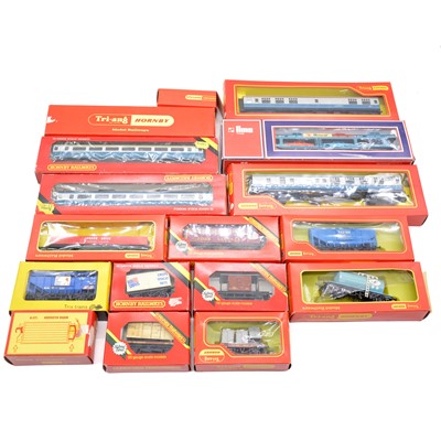 Lot 469 - Seventeen Hornby, Trix, Lima and Triang coaches and wagons, boxed