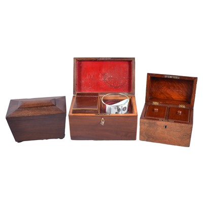 Lot 164 - Georgian mahogany tea caddy and two Victorian tea caddies