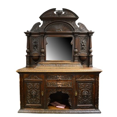 Lot 416 - Victorian carved oak mirror back sideboard