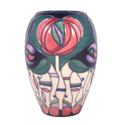 Lot 12 - Rachel Bishop for Moorcroft Pottery, a 'Tribute to Charles Rennie Macintosh' pattern vase