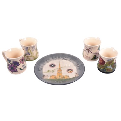 Lot 27 - Moorcroft Pottery, four Collectors Club year mugs, and a Thaxted plate