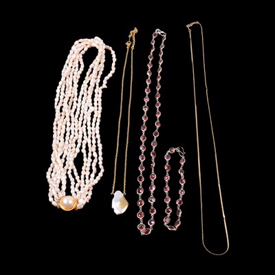 Lot 339 - Garnet and freshwater pearl multi-strand necklaces, and other jewellery.