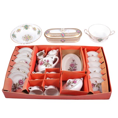 Lot 85 - Box of assorted crockery and a child's porcelain teaset