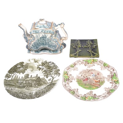 Lot 127 - Printware Indian Empire scenes teapot, sardine box, cow butter dish and other ceramics.