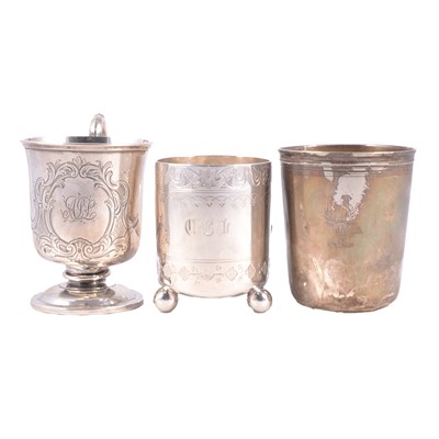 Lot 326 - Two silver mugs and a silver beaker