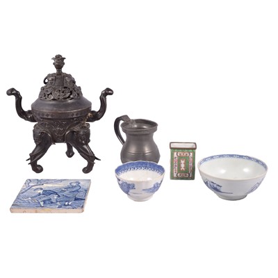 Lot 131 - Chinese bronze censer, Oriental and other ceramics, etc.
