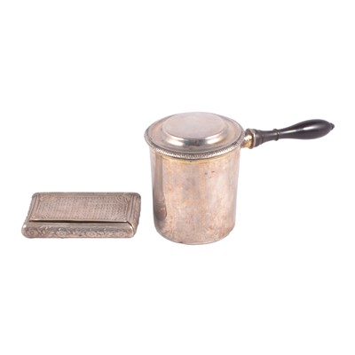Lot 324 - French silver covered milk pan and a silver snuff box