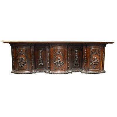 Lot 417 - Continental carved oak fascia, stone top, (having served as a bar)