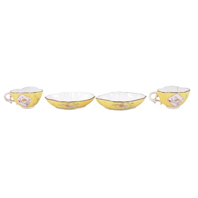 Lot 75A - Pair of Meissen yellow ground miniature cups and saucers