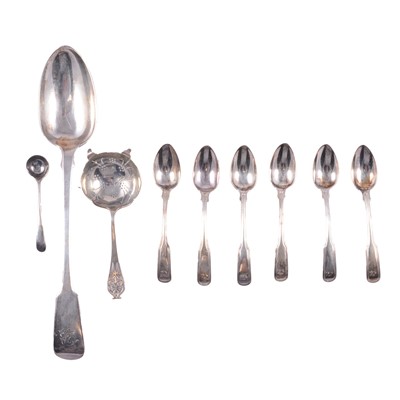 Lot 309a - William IV silver basting spoon, other silver cutlery