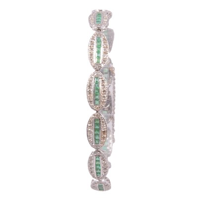 Lot 207 - An Art Deco style emerald and diamond bracelet.