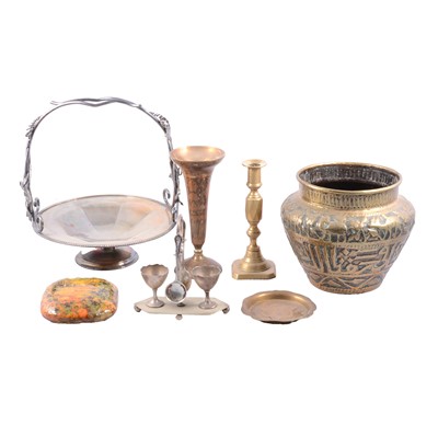 Lot 178 - Brass, silver-plated and other metal wares and four folding tables.