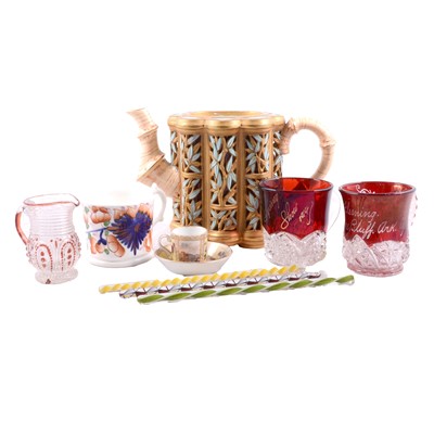 Lot 117 - Copeland bamboo reticulated teapot, and other ceramics and glass