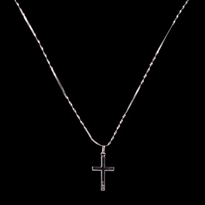 Lot 292 - A platinum cross pendant on a chain.