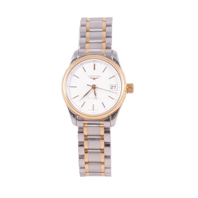 Lot 451 - Longines - a lady's Master Collection Automatic gold and stainless steel bracelet wristwatch.