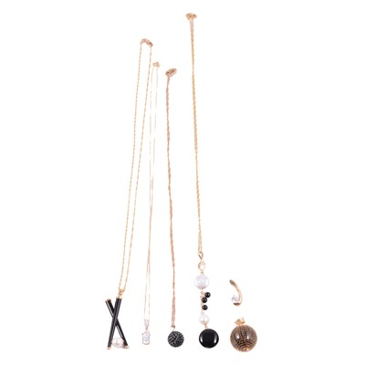 Lot 272 - Ten pendants and six chains, rock crystal, cubic zirconia, onyx and cultured pearl.