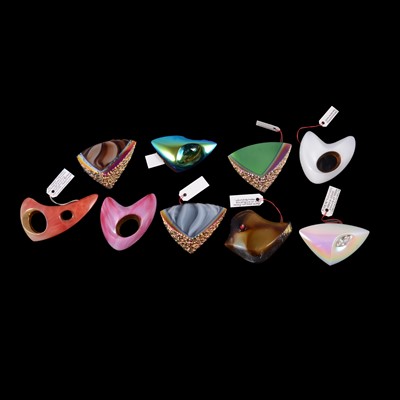Lot 520 - Sixteen 1950's Futuristic glass brooches, Czechoslovakian.