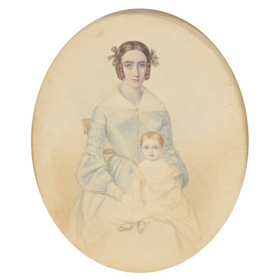 Lot 342 - Naive School mid-19th century, Mother and Child, and another portrait