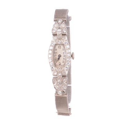 Lot 445 - A lady's vintage diamond cocktail bracelet wristwatch.