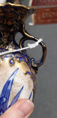 Lot 45 - Pair of Doulton Burslem blue and gilt pottery vases and three others