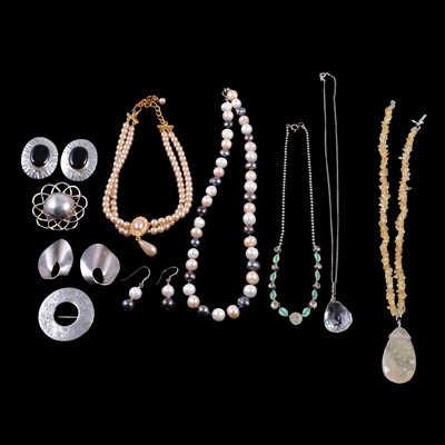 Lot 509 - A collection of silver, white metal, gemstone and cultured pearl jewellery.