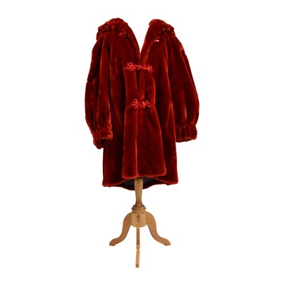 Lot 523 - Jean Louis de Paris - a red full length faux fur coat with hood.