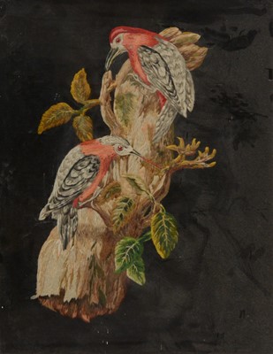 Lot 356 - Victorian long-stitch embroidered and stump work picture.