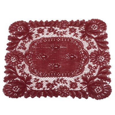 Lot 254 - Victorian lace work handkerchief, burgundy silk
