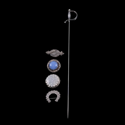 Lot 472 - A Charles Horner hatpin, and four brooches.