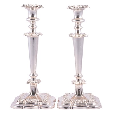 Lot 299 - Pair of silver plated candlesticks