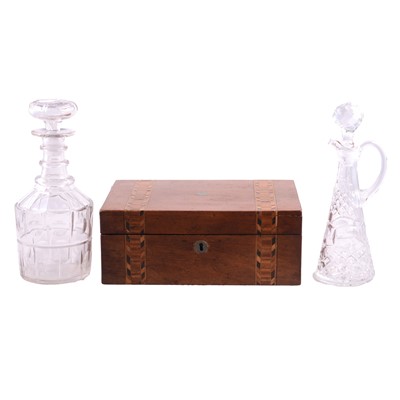Lot 137 - Two glass decanters and a wooden jewellery box