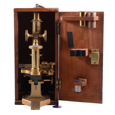 Lot 120 - Brass monocular microscope by R&J Beck